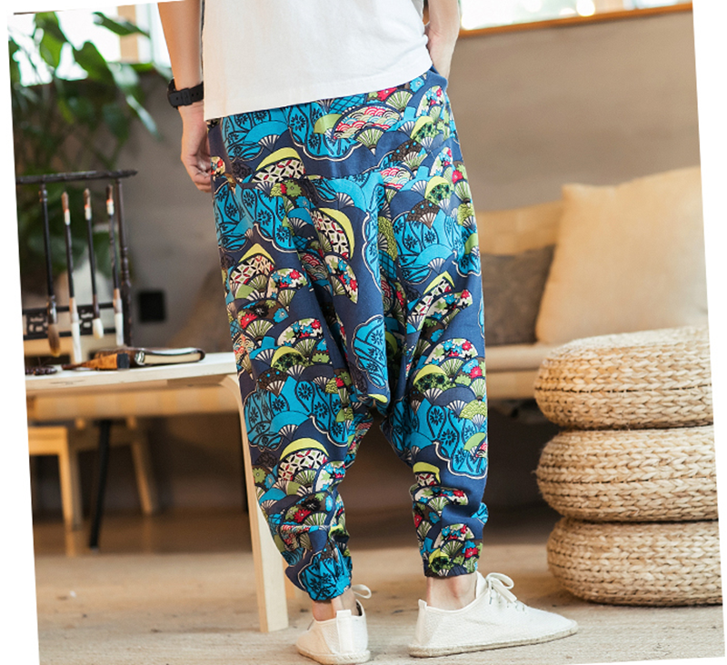 Chinese Style Printed Casual Pants Men Loose