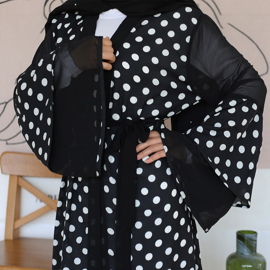 Fashionable Polka Dot Pattern Cardigan Robe