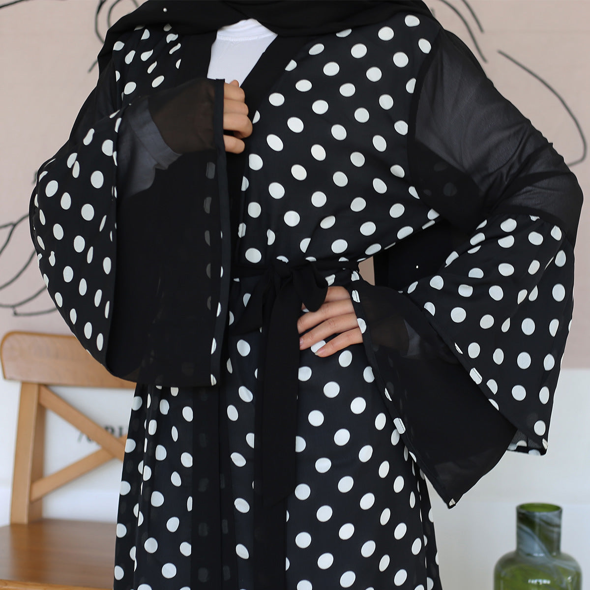 Fashionable Polka Dot Pattern Cardigan Robe