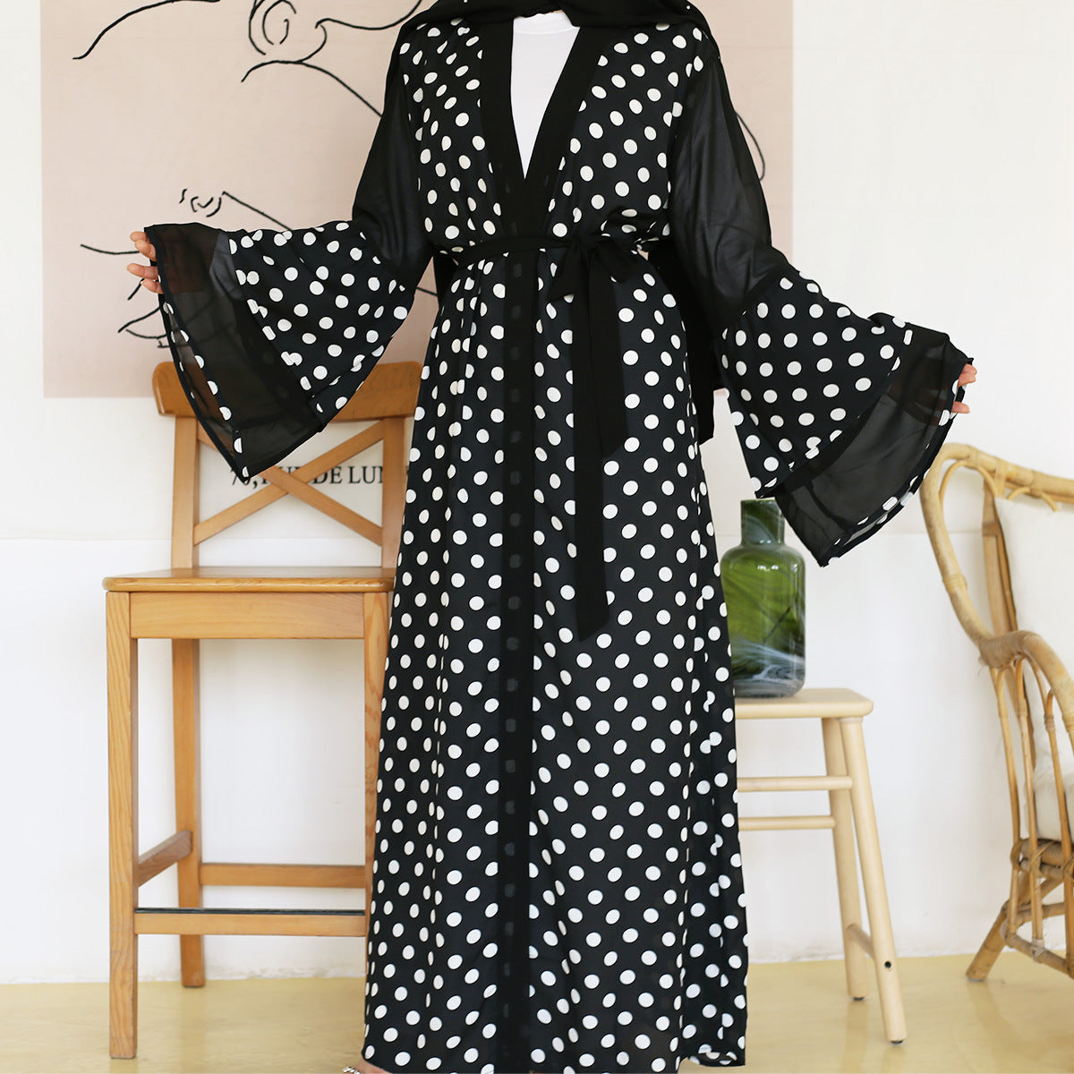 Fashionable Polka Dot Pattern Cardigan Robe