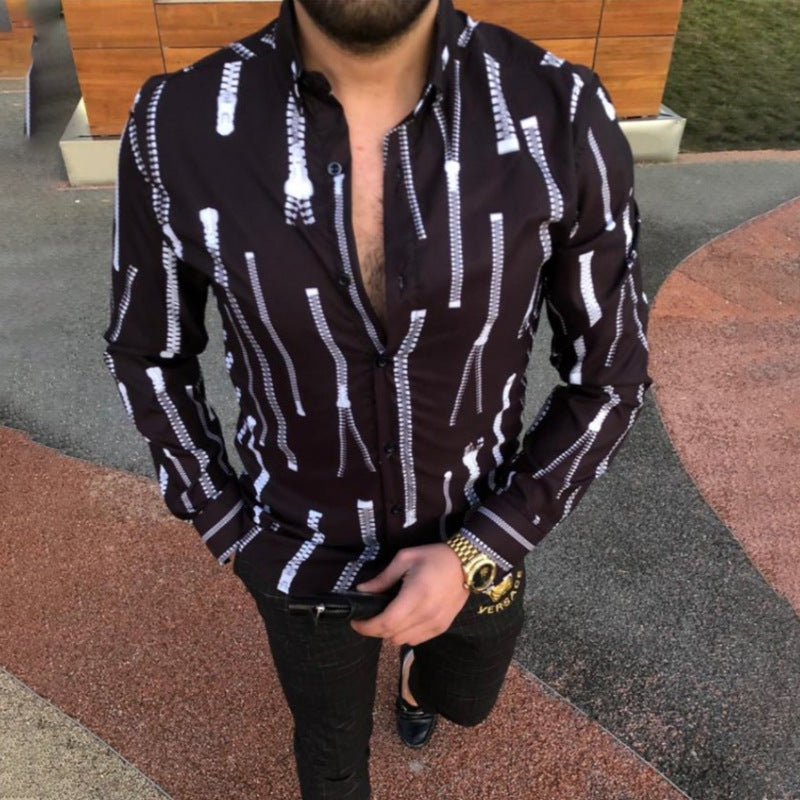 Men's Printed Long-sleeved Shirt Fashion Casual