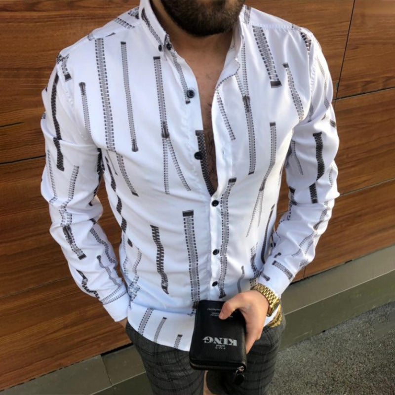 Men's Printed Long-sleeved Shirt Fashion Casual