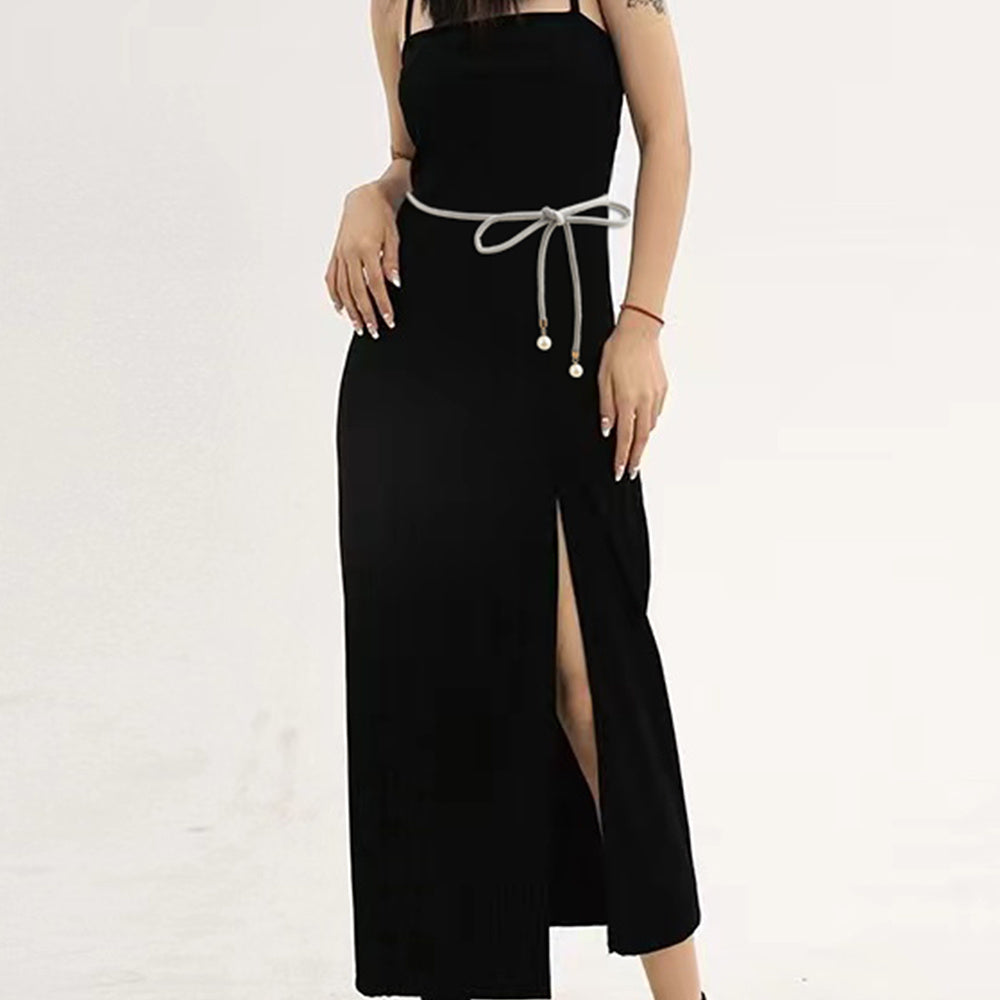 Simple Lady Velvet Bow Thin Waist With Pearl Pendant Multi-color Cute Sweet Waist Belt Chain