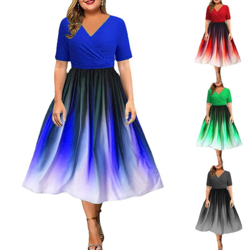 Women's Short Sleeve V-neck Swing Dress