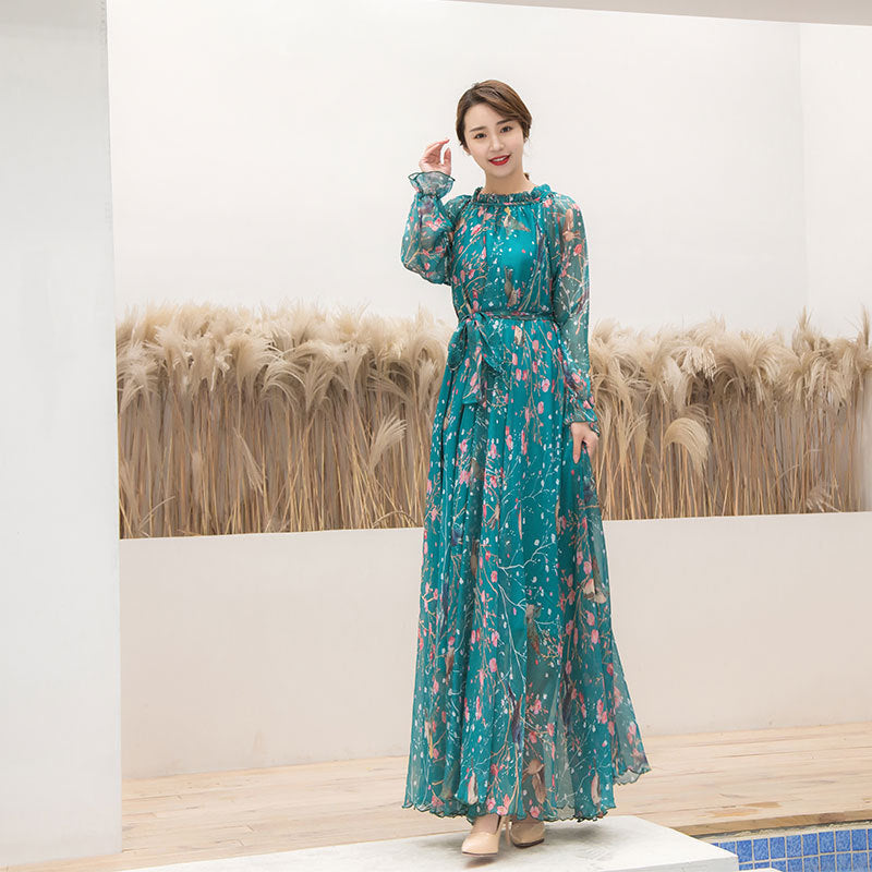 Women's Chiffon Long-sleeved Beach Dress For Seaside Vacation