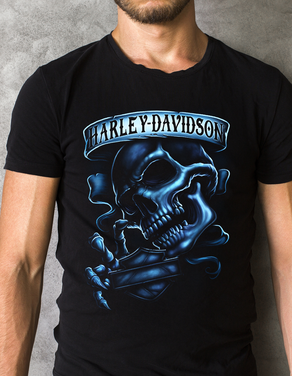 Custom Printed Shirts: Harley Davidson Skull Blue