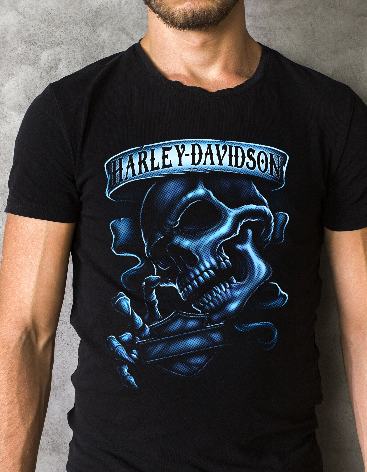 Custom Printed Shirts: Harley Davidson Skull Blue