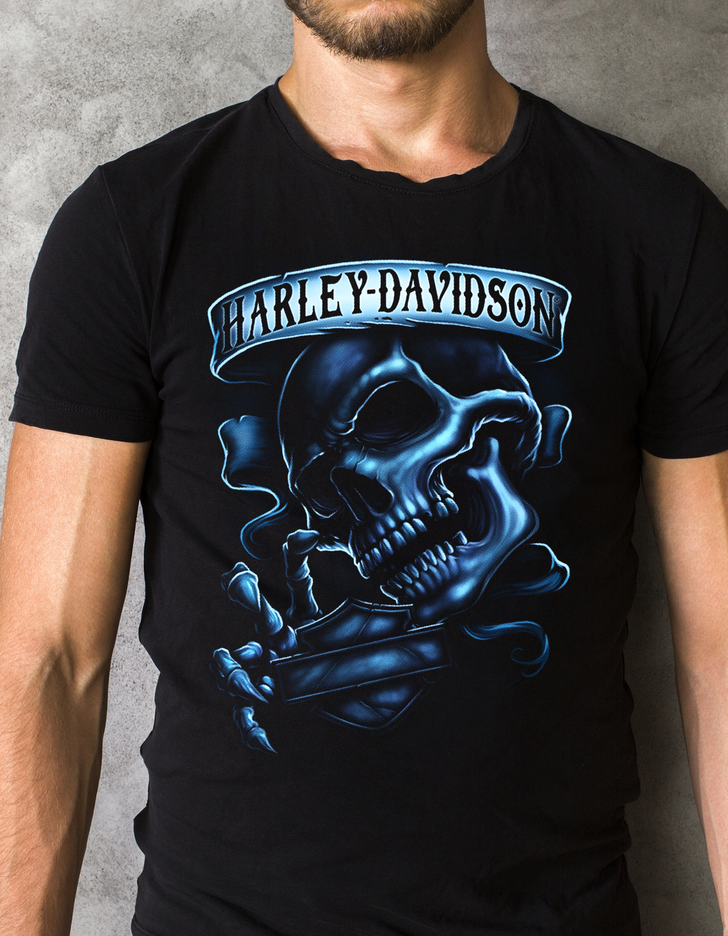Custom Printed Shirts: Harley Davidson Skull Blue