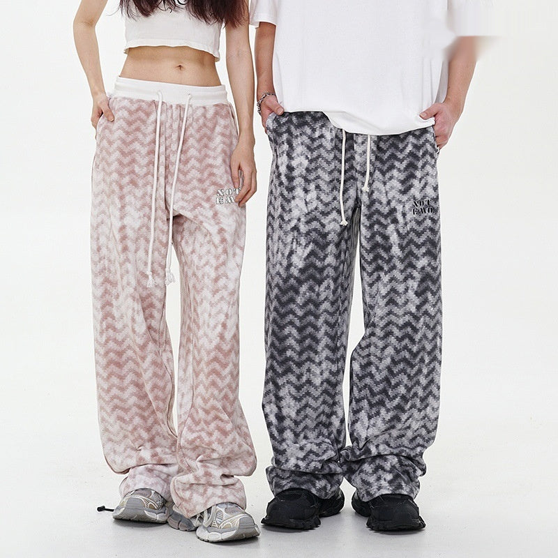 Diamond-shaped Corrugated Plaid Loose Casual Outdoor Contrast Color Drawstring Wide-leg Pants
