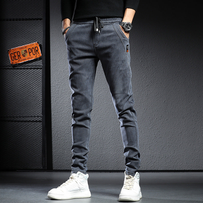 Elastic Waist Jeans Men's Skinny Stretch Trousers
