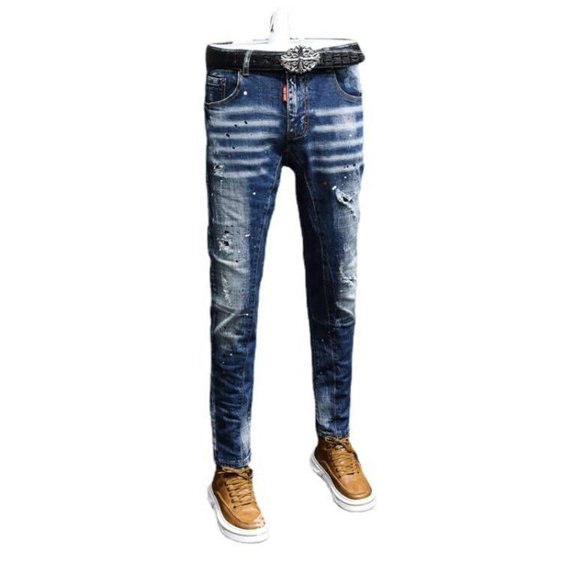 Men's Fashion All-match Ripped Scratched Embroidery Stretch Jeans