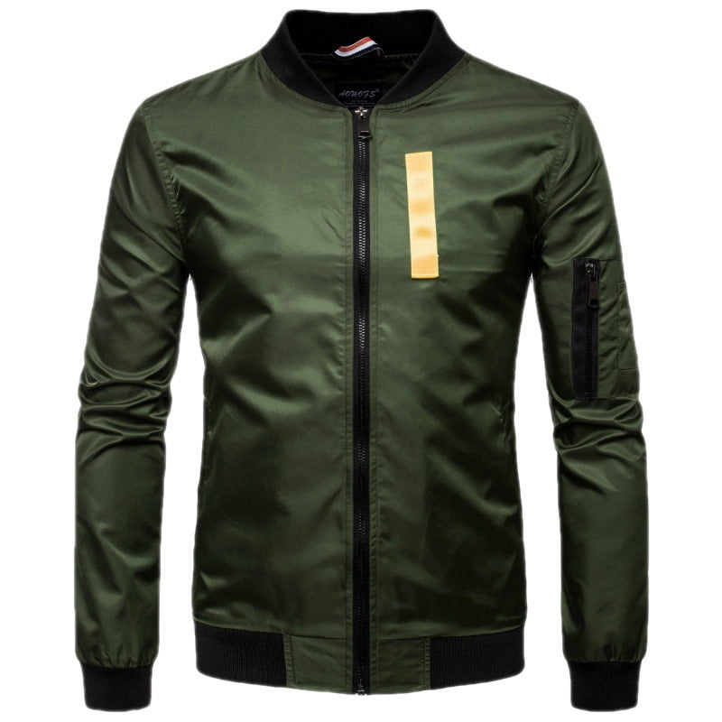 Men's Plus Size Stand Collar Contrast Color Braid Decorative Flight Jacket