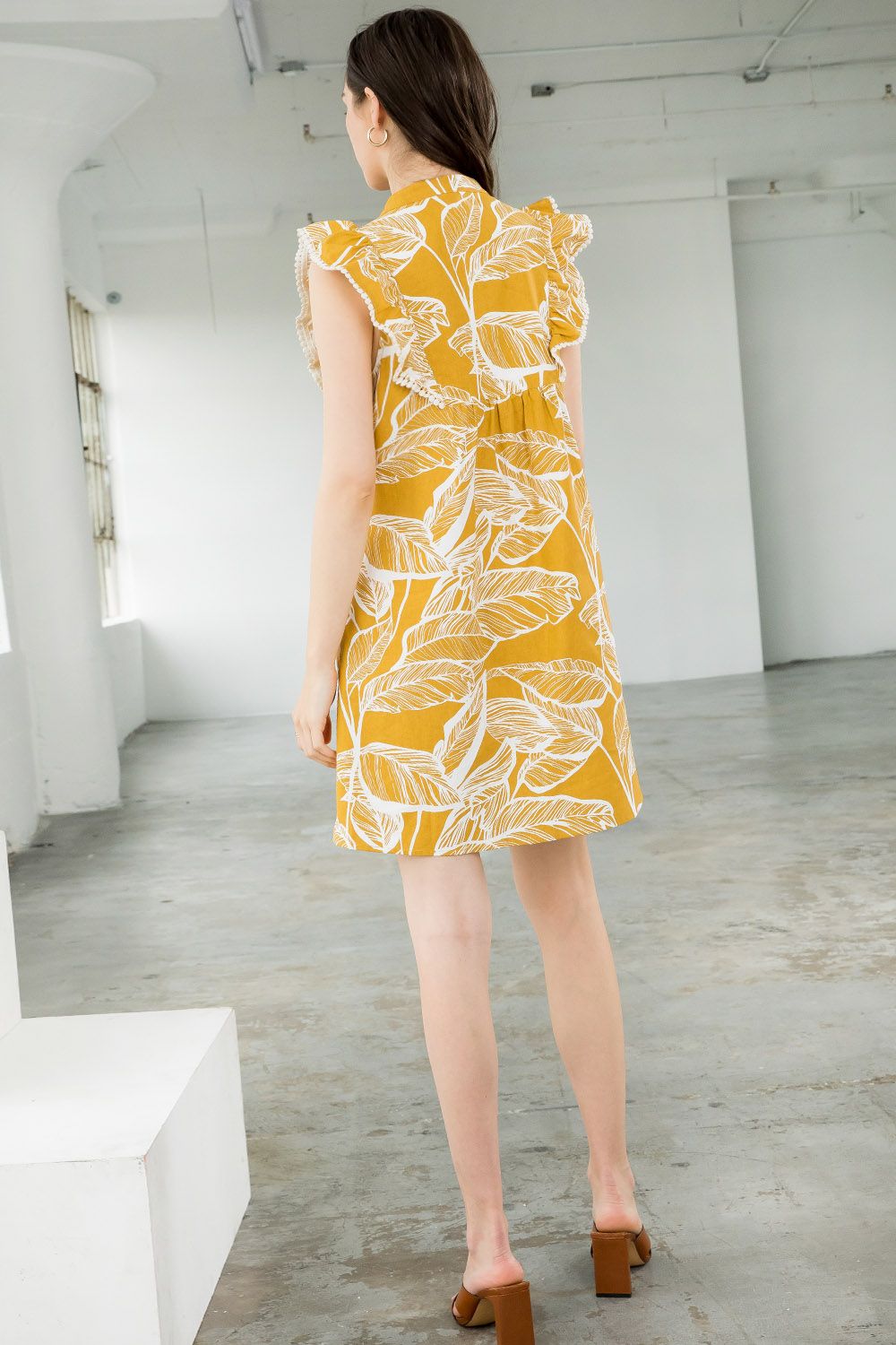 Short Embroidered Ruffle Leaf Dress