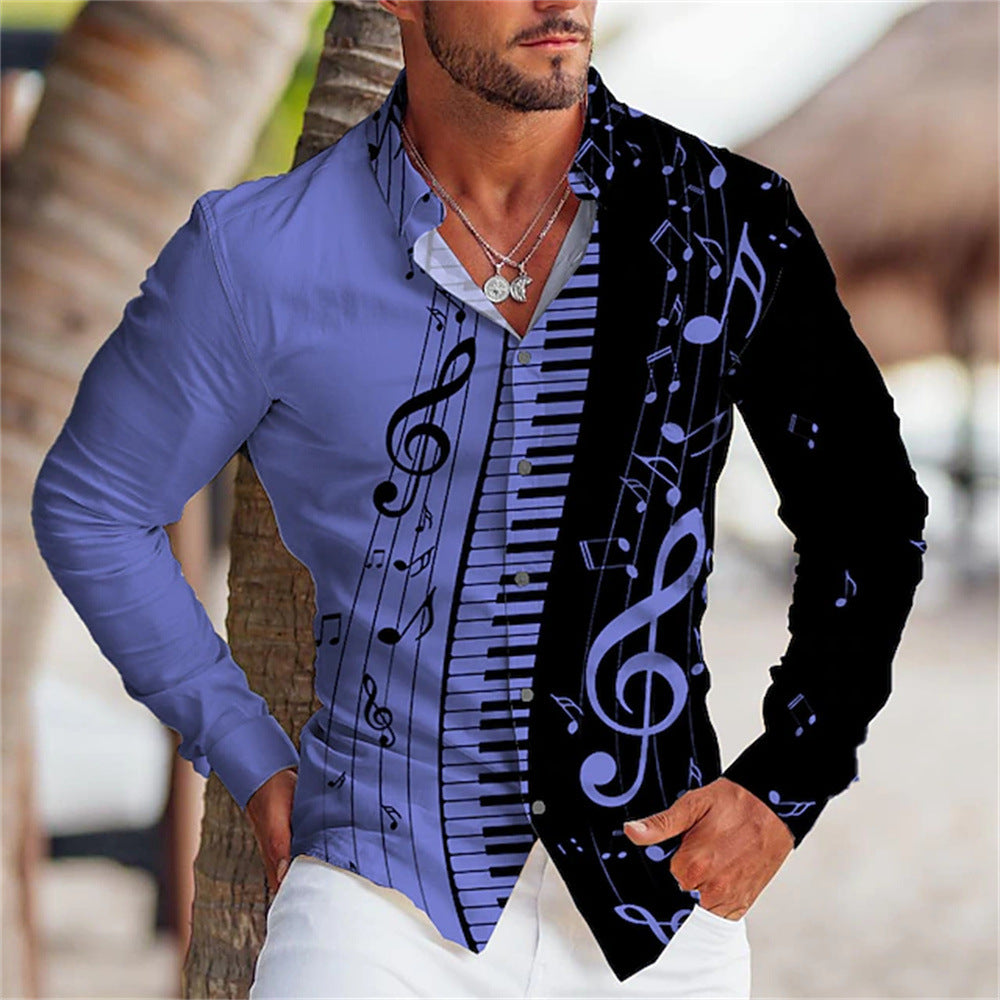 New European And American Men's Youth Long-sleeved Shirt 3D Printing