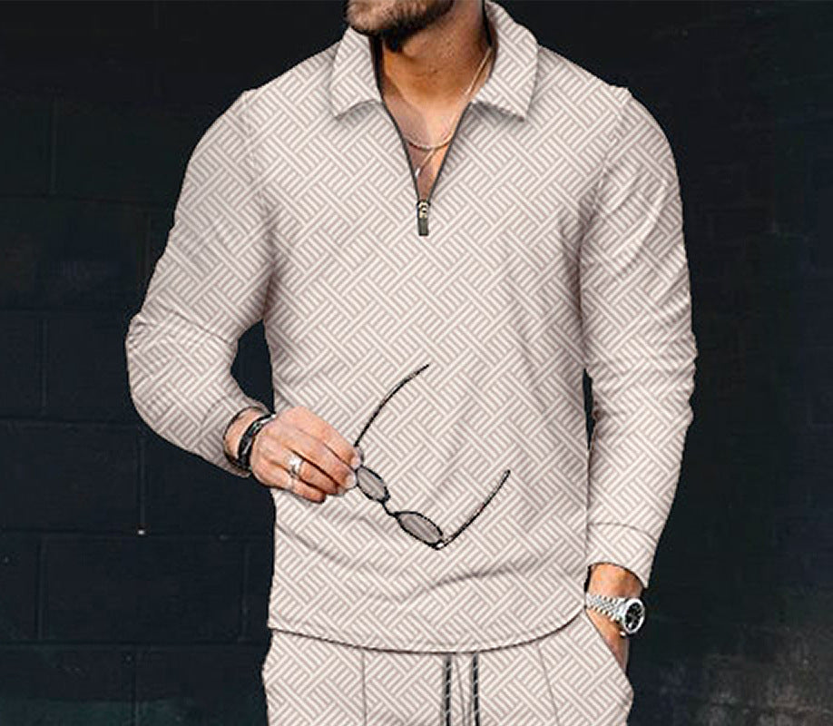 European And American Men's Printing Lapel Long Sleeve