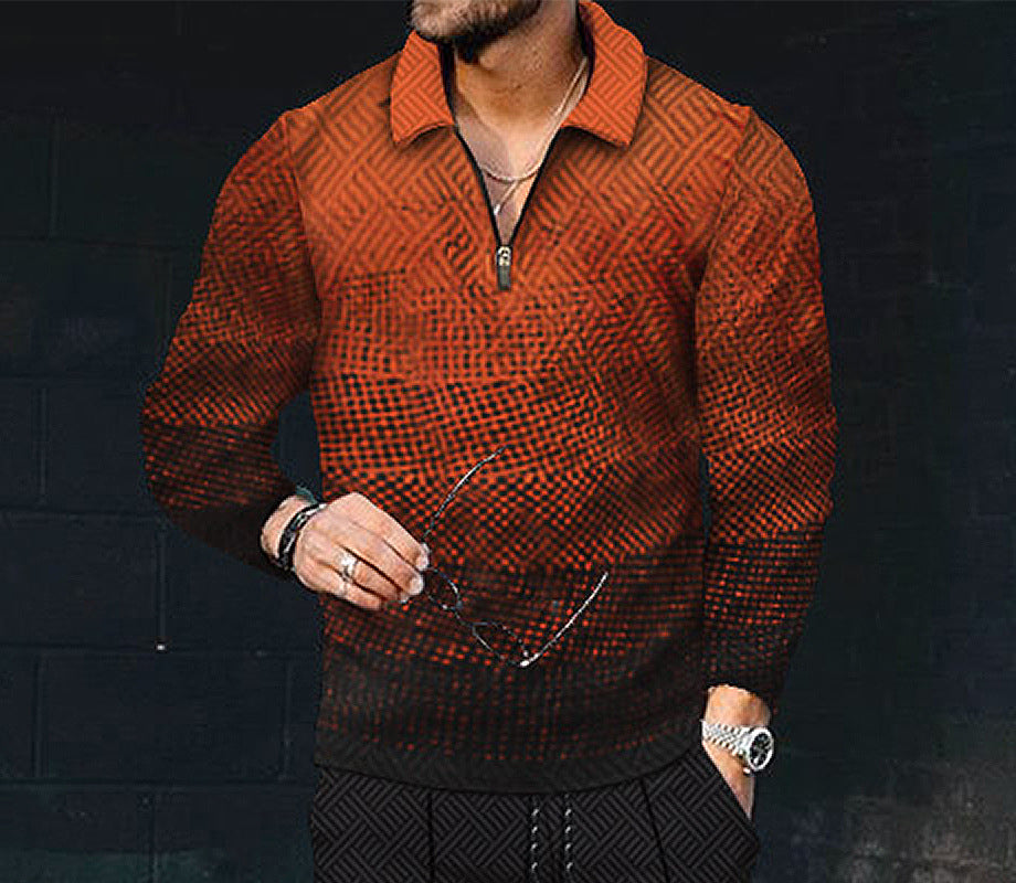 European And American Men's Printing Lapel Long Sleeve