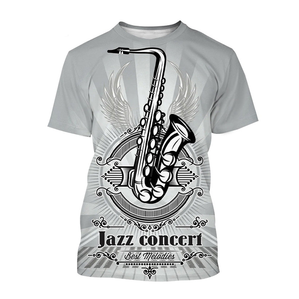 Men's Fashion 3D Cool Musical Instrument Digital Short Sleeve