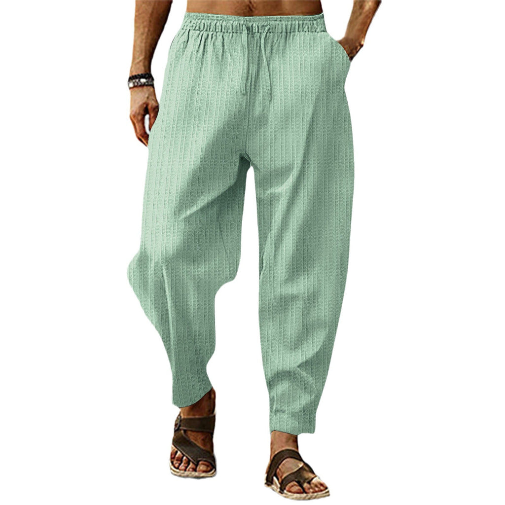 Cotton And Linen Stripes Loose Leisure Sports Trousers