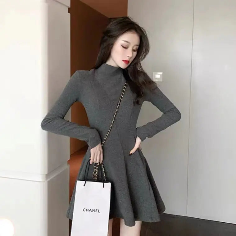 Autumn And Winter Half-high Collar Waist Trimming Short Coat Inner Wear Dress High-grade Bottoming Ladies