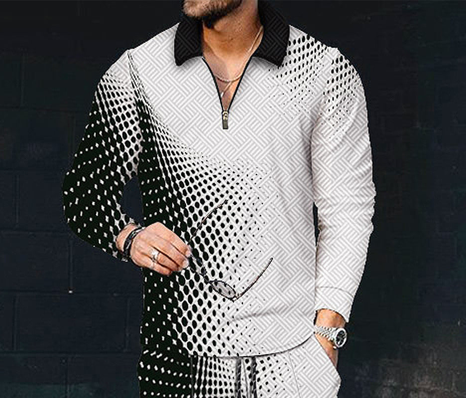 European And American Men's Printing Lapel Long Sleeve