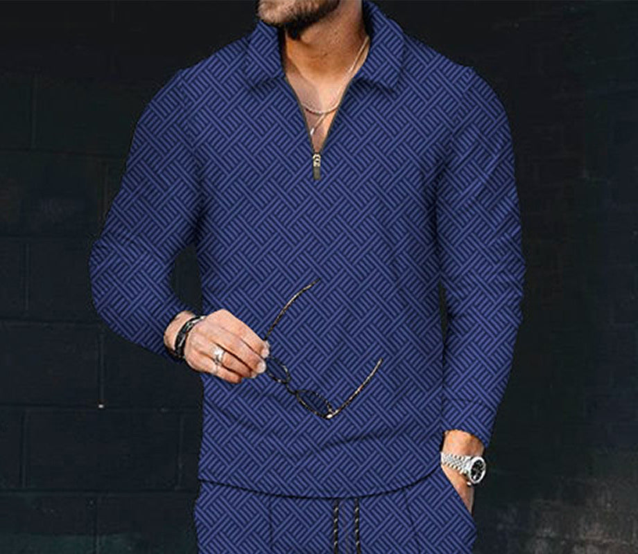 European And American Men's Printing Lapel Long Sleeve