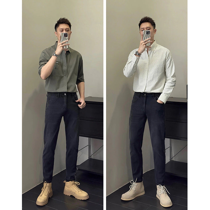 Black And Gray Stretch Jeans Men's Slim Fit Skinny Casual