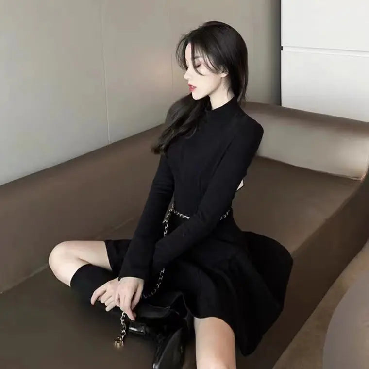 Autumn And Winter Half-high Collar Waist Trimming Short Coat Inner Wear Dress High-grade Bottoming Ladies