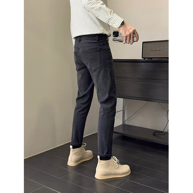 Black And Gray Stretch Jeans Men's Slim Fit Skinny Casual