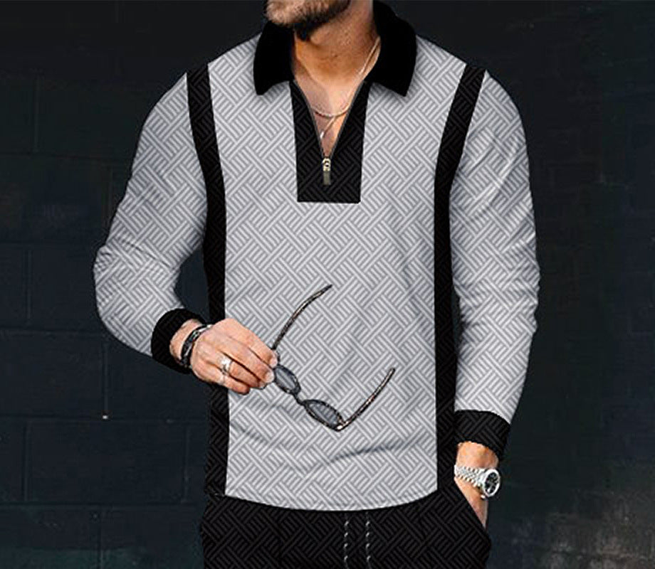 European And American Men's Printing Lapel Long Sleeve