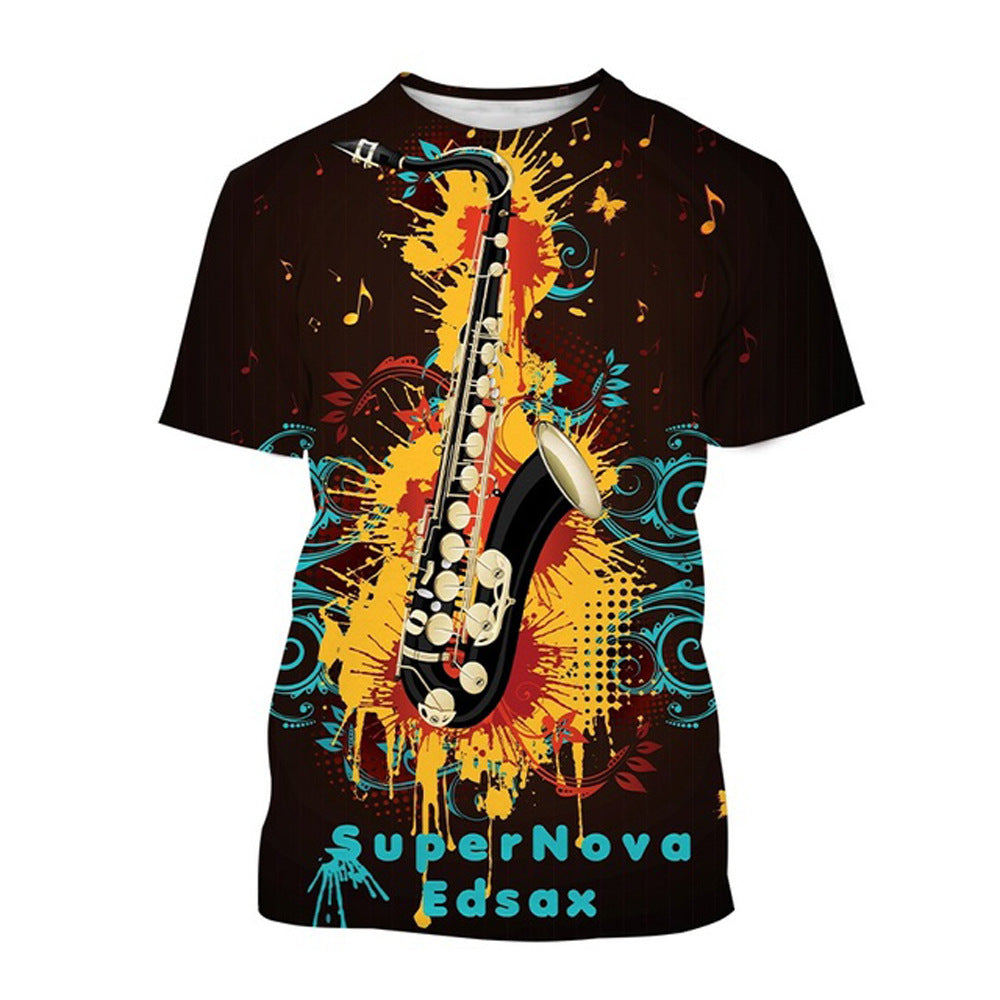 Men's Fashion 3D Cool Musical Instrument Digital Short Sleeve