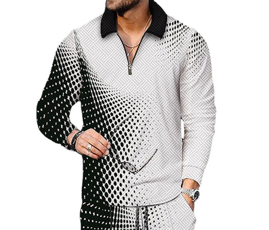 European And American Men's Printing Lapel Long Sleeve
