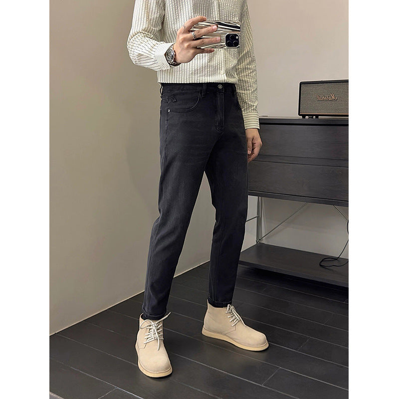 Black And Gray Stretch Jeans Men's Slim Fit Skinny Casual