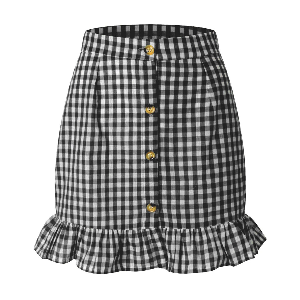 Women's Plaid Lotus Leaf Skirt High Waist