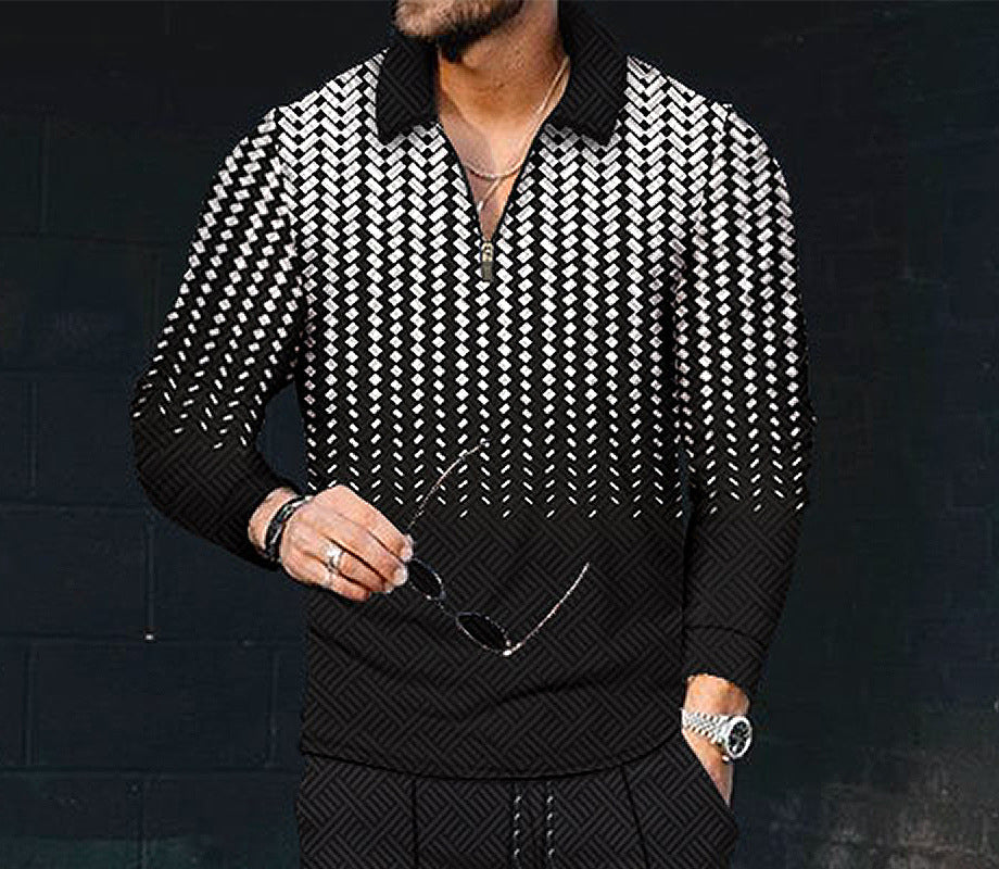 European And American Men's Printing Lapel Long Sleeve