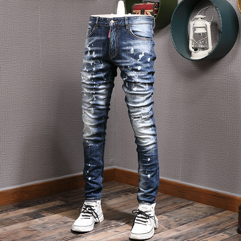 Men's Fashion Casual Slim Fit Skinny Hole Patch Jeans