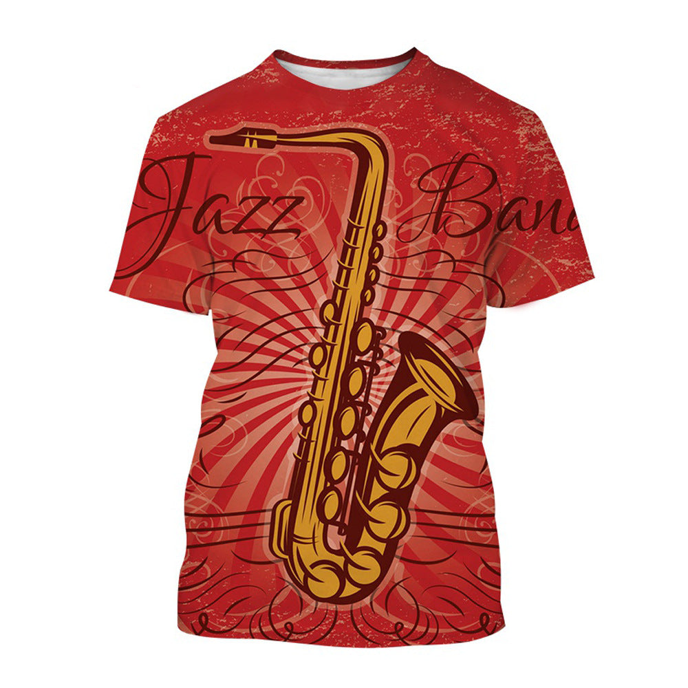 Men's Fashion 3D Cool Musical Instrument Digital Short Sleeve