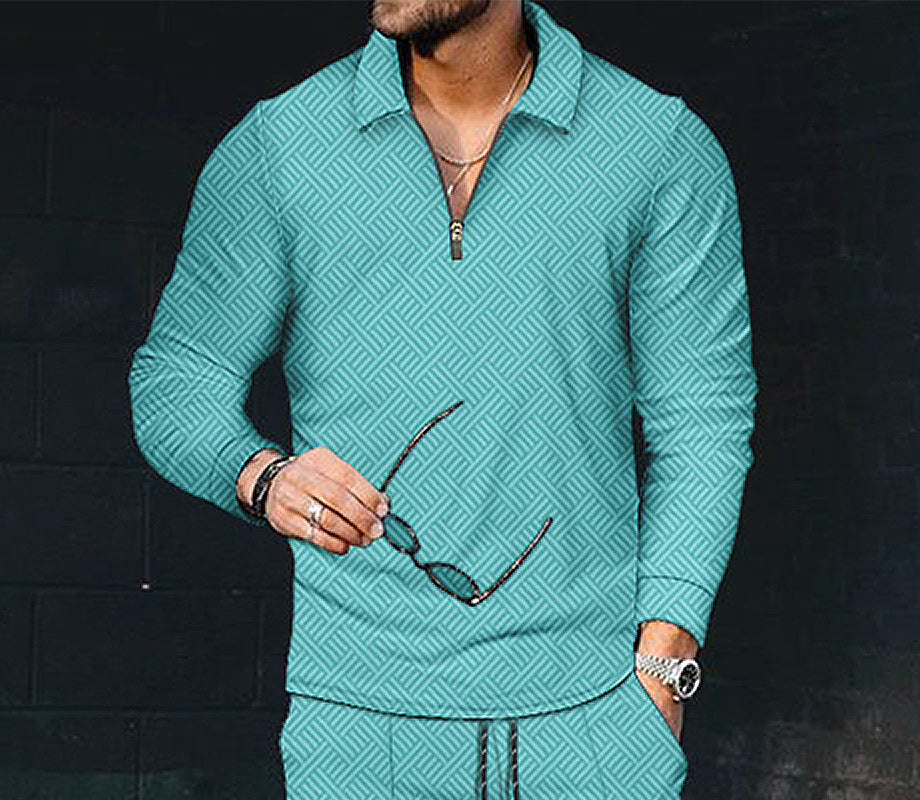 European And American Men's Printing Lapel Long Sleeve