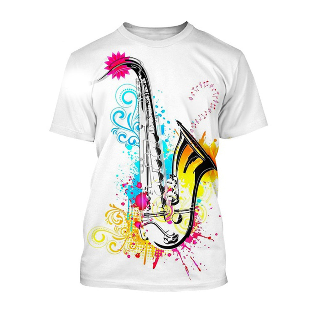 Men's Fashion 3D Cool Musical Instrument Digital Short Sleeve
