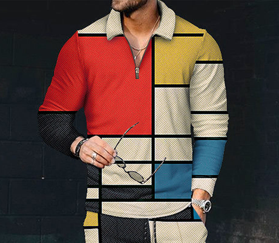 European And American Men's Printing Lapel Long Sleeve