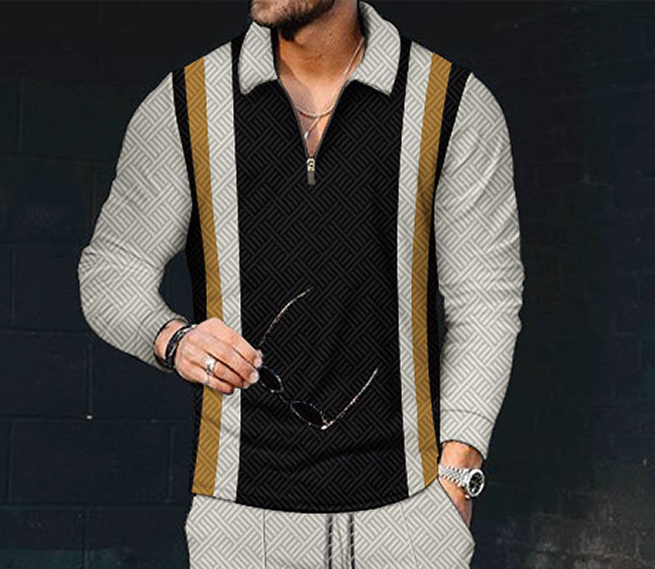 European And American Men's Printing Lapel Long Sleeve