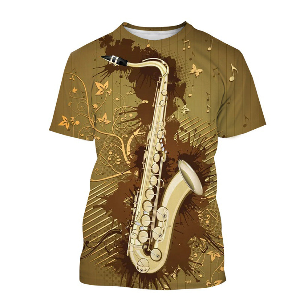 Men's Fashion 3D Cool Musical Instrument Digital Short Sleeve