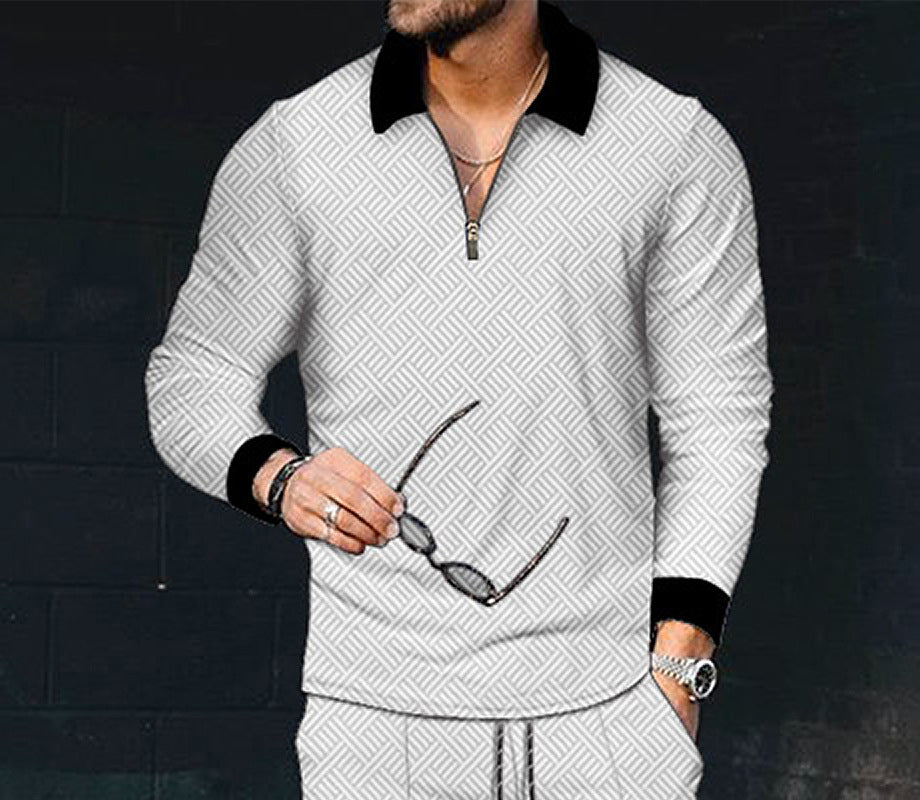 European And American Men's Printing Lapel Long Sleeve