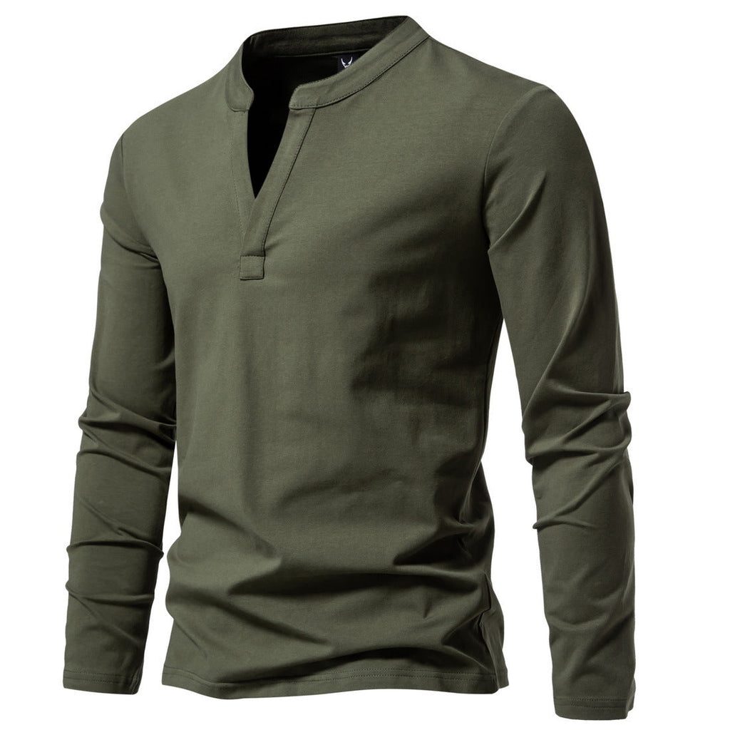 Men's Solid Color Stand-up Collar Long Sleeve T-shirt