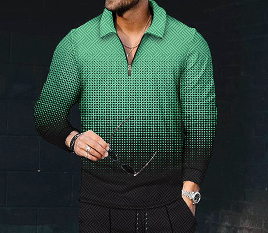 European And American Men's Printing Lapel Long Sleeve