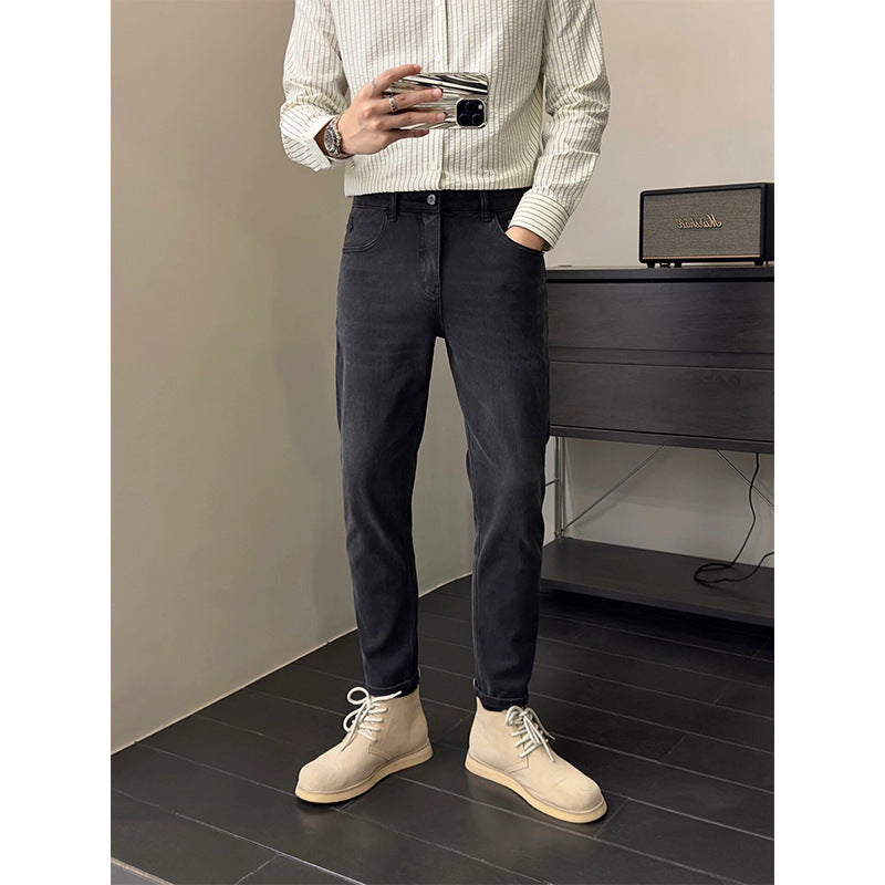 Black And Gray Stretch Jeans Men's Slim Fit Skinny Casual