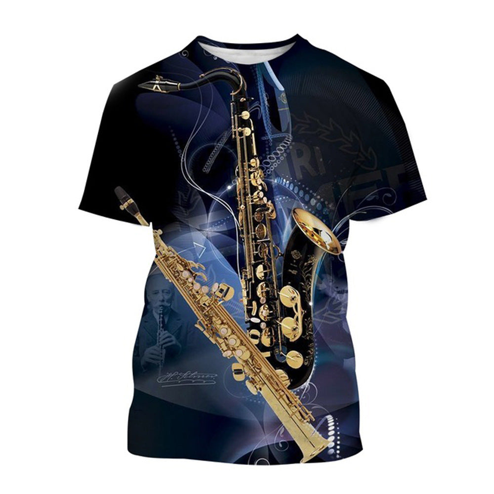 Men's Fashion 3D Cool Musical Instrument Digital Short Sleeve