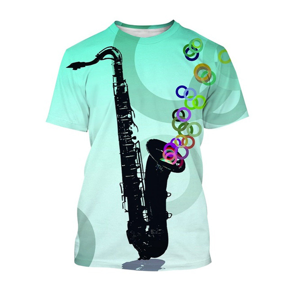 Men's Fashion 3D Cool Musical Instrument Digital Short Sleeve