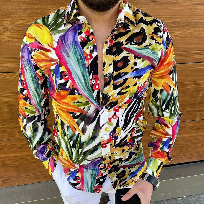 New European And American Men's Youth Long-sleeved Shirt 3D Printing