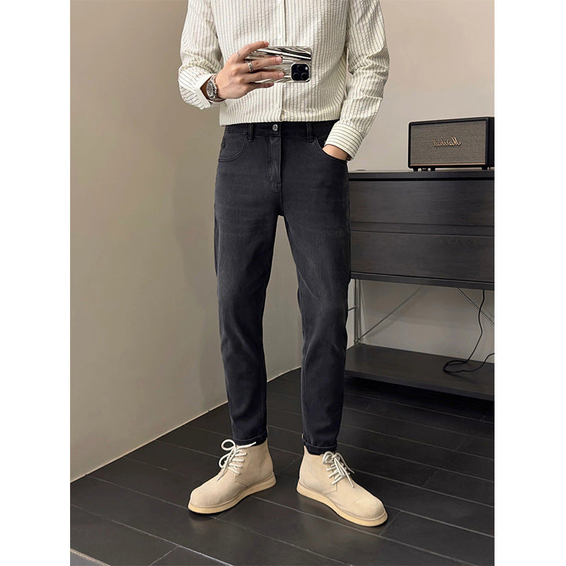 Black And Gray Stretch Jeans Men's Slim Fit Skinny Casual