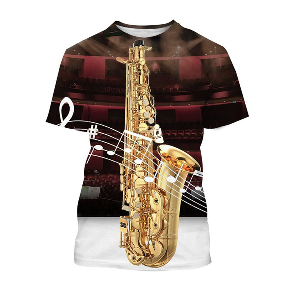 Men's Fashion 3D Cool Musical Instrument Digital Short Sleeve
